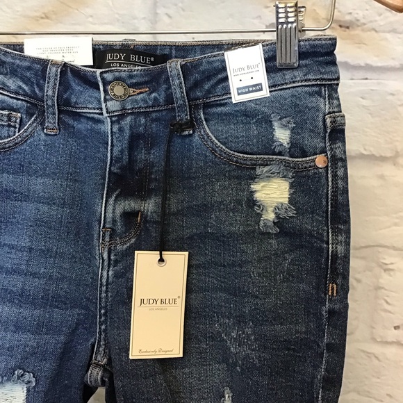 Judy Blue Small NWT Denim Bermuda Shorts High Waist Women’s Distressed JB150045 - Picture 3 of 9